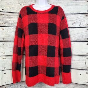 Old Navy Buffalo Plaid Sweater XXL Red Black Check Knit Long Sleeve Pullover